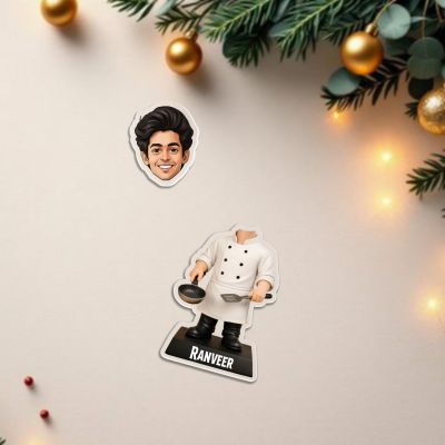 Personalized Male Chef Bobblehead Caricature Standee Custom with Face Cutout with Name Unique Cooking Gift for Professionals and Home Cooks, Multicolor Battery Powered Moving Head